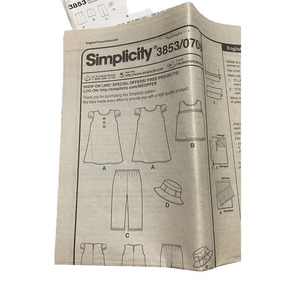 Sewing Pattern Simplicity It's So Easy Girls Dress Pants Shirt Hat Size 1-4 Cut - Picture 3 of 4